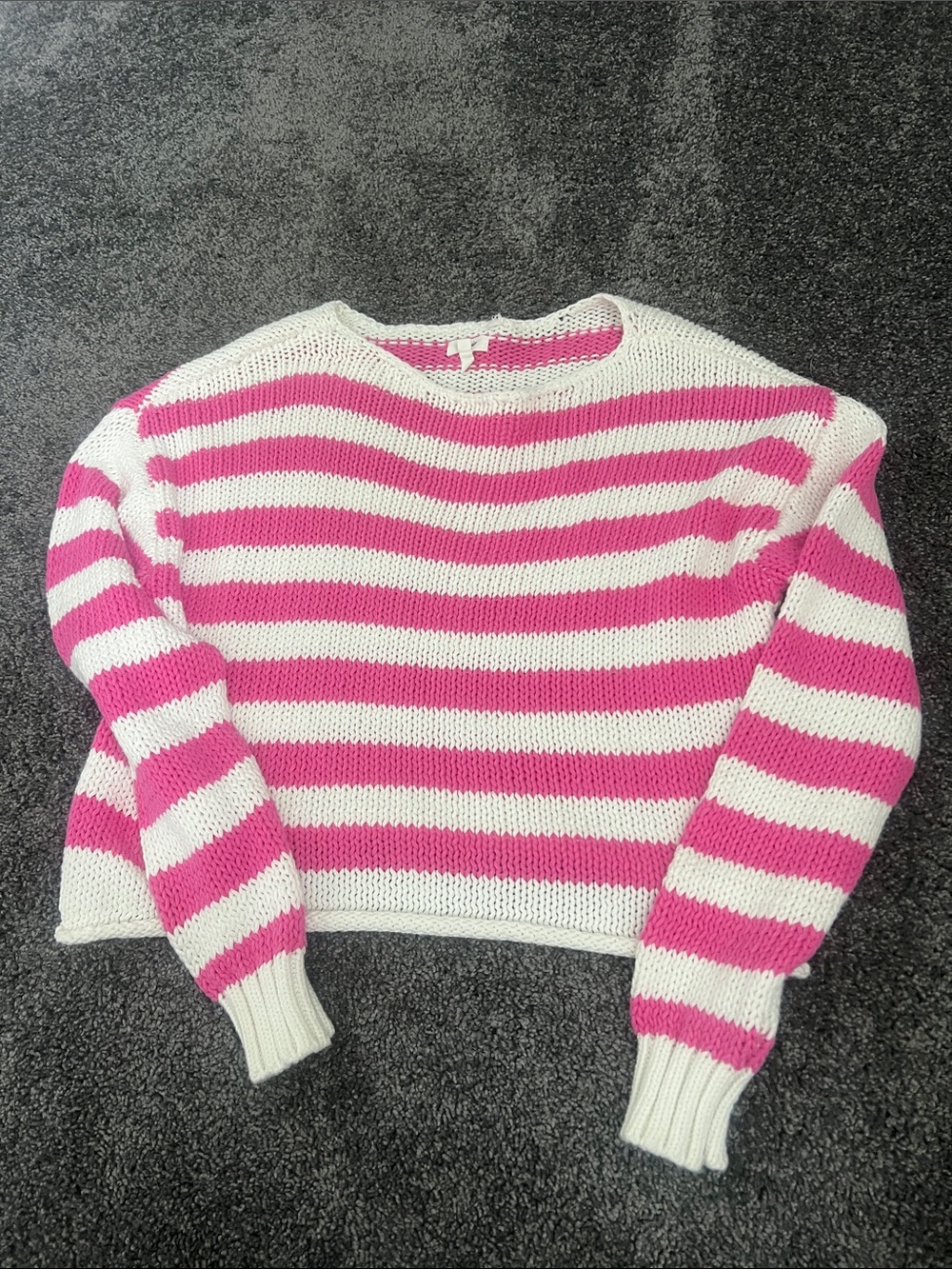 aerie Pink and White Striped Crewneck Sweater